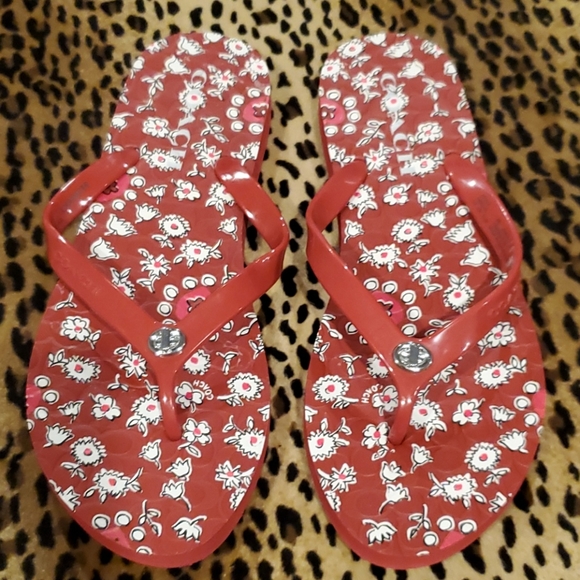 Coach Shoes - Coach Red Abigail Floral Thong Sandal Sz 7-8